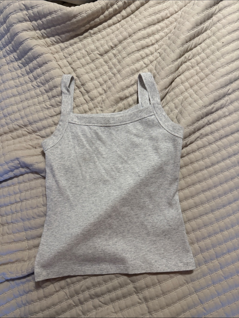 American Eagle Outfitters Light Gray Ribbed Square-Neck Tank